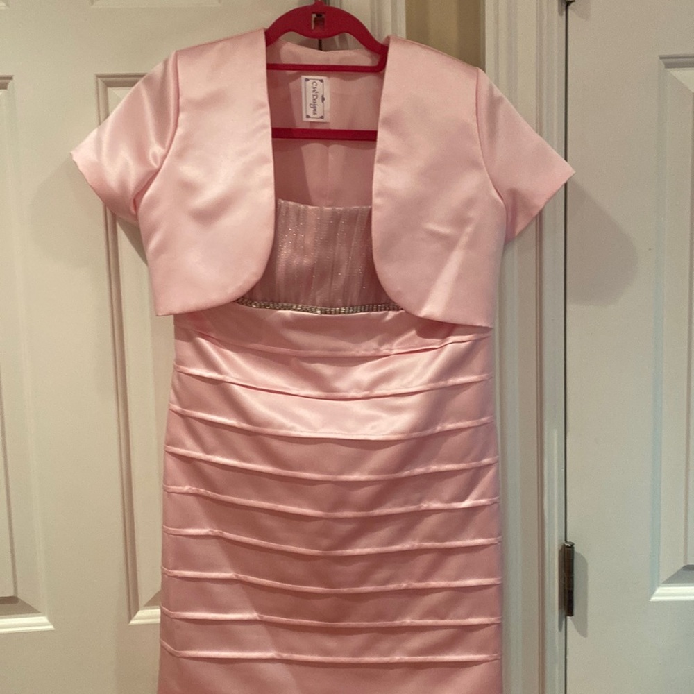 CW Design custom light pink party dress with matching bolero